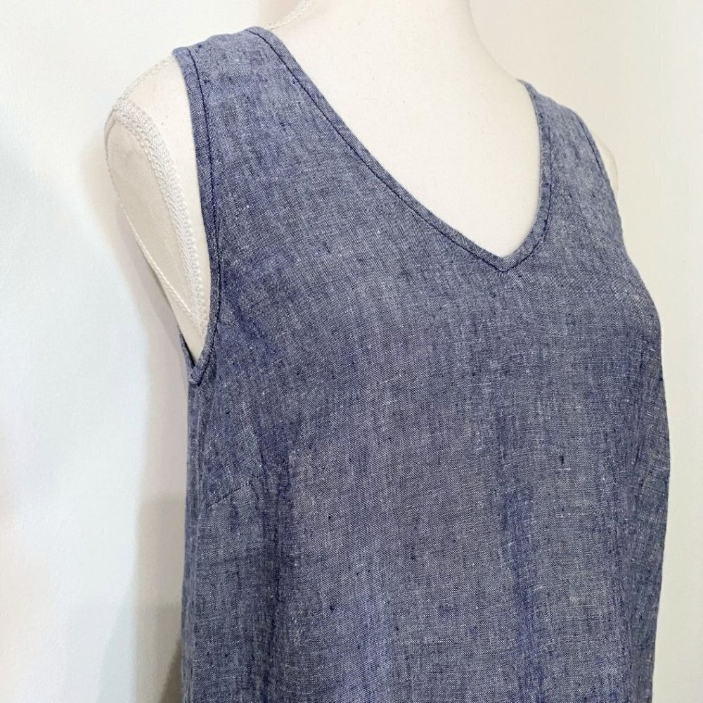 LORD & TAYLOR 100% LINEN BLUE CHAMBRAY SLEEVELESS V-NECK MAXI DRESS - XS - Picture 5 of 9